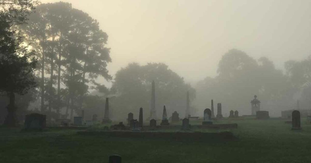 Madison Historic Cemeteries on a foggy morning