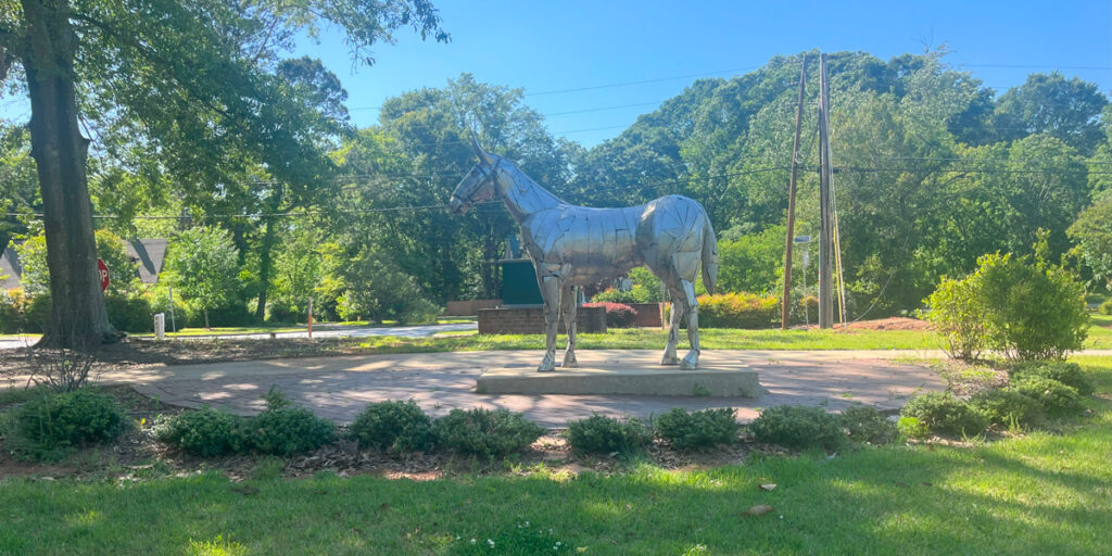 Statue of a Mule at Lambert Park in Madison, GA