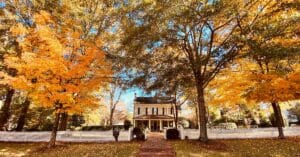 Fall foliage around the Boat House in Madison, Georgia