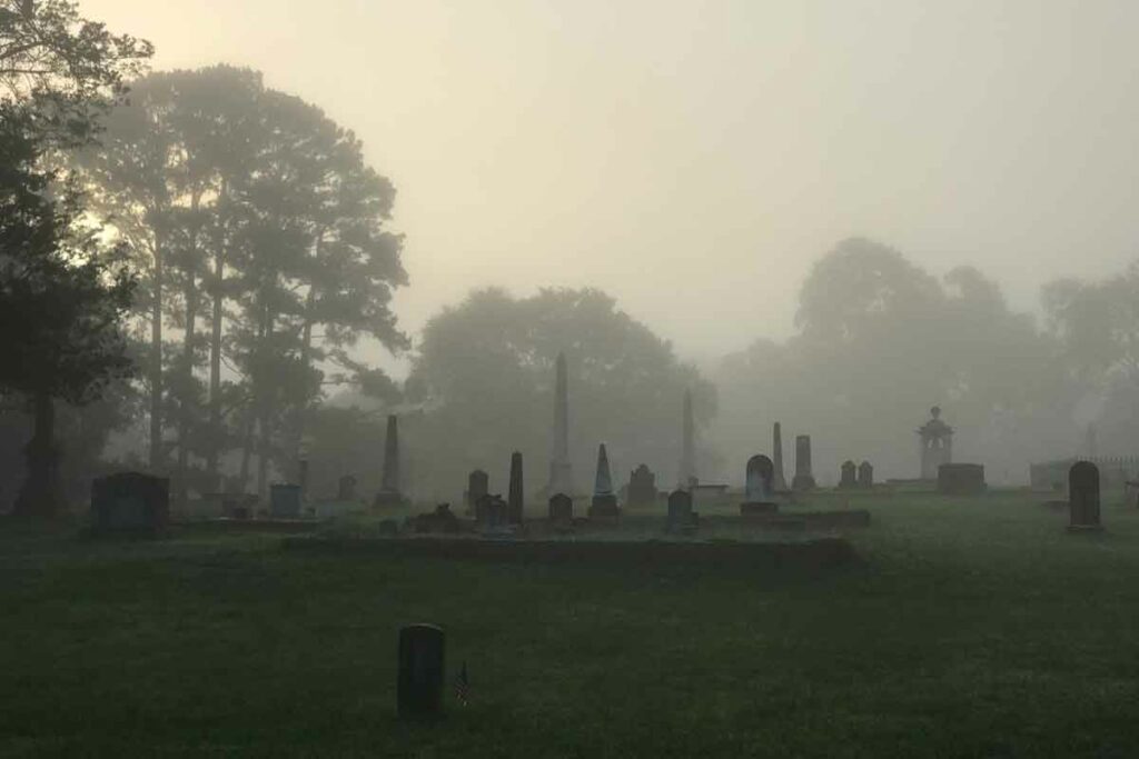 Misty view of the Historic Madison Cemeteries