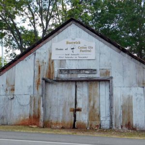 Historic Barn in Bostwick with Cotton Gin Festival sign | Georgia Attractions | Things to Do in Madison Georgia | Visit Madison GA