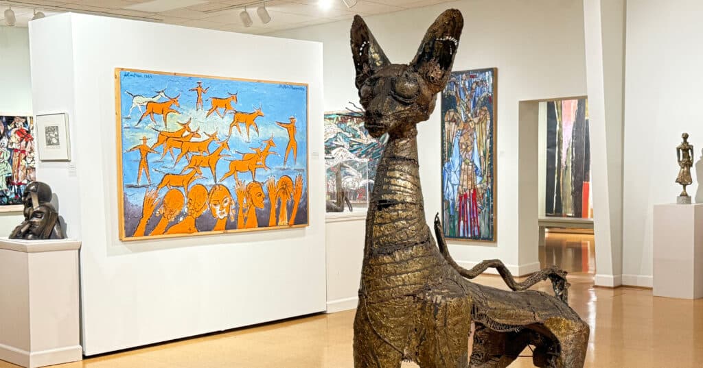 Cat statue displayed at Steffen Thomas Museum of Art in Morgan County, Georgia.