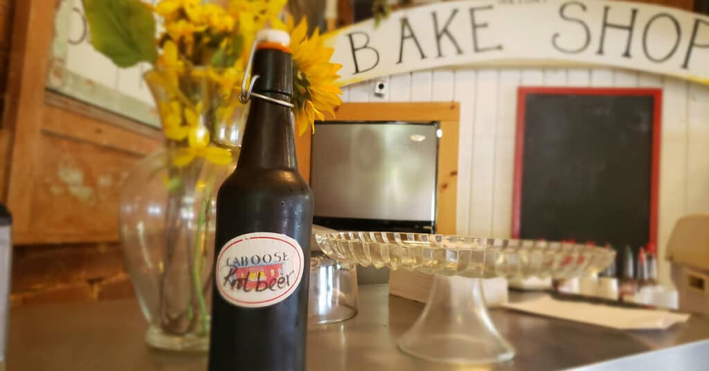 Locally brewed and bottled root beer from The Caboose