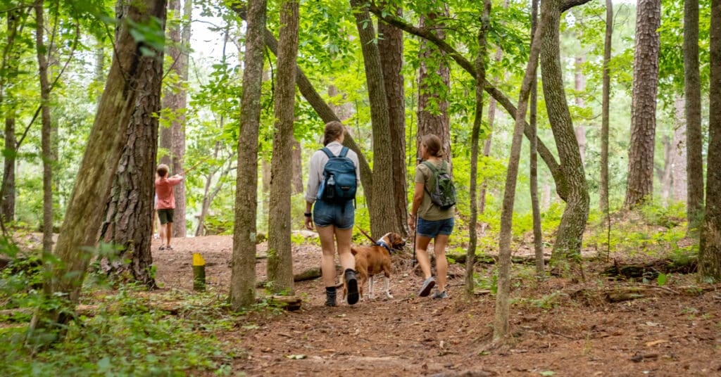 Friends and family hiking at Hard Labor Creek State Park