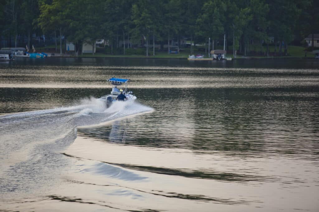 "Boat driving on Lake Oconee."