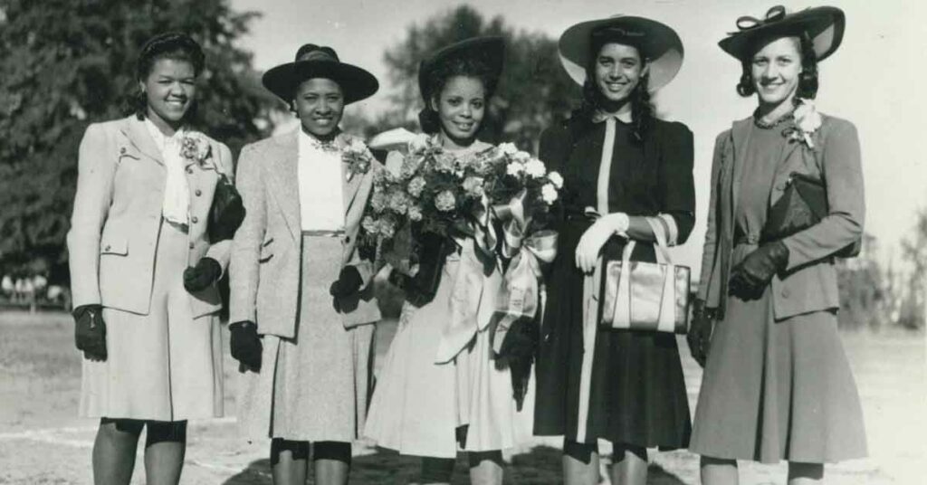 Dorothy Gilmore far left as freshman attendant for Miss Fort Valley 1942