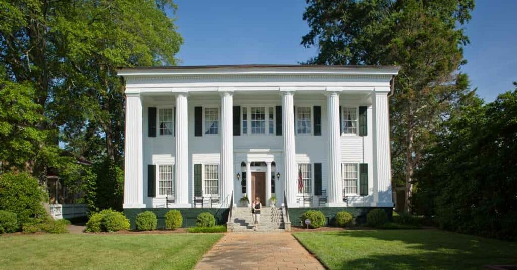 Heritage Hall is a prime example of Greek Revival architecture in Madison, Georgia