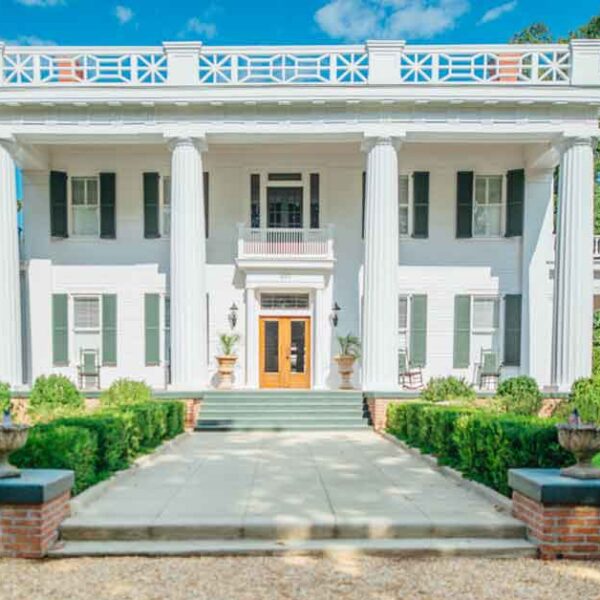 Front view of the Joshua Hill House, a prime example of Neoclassical architecture