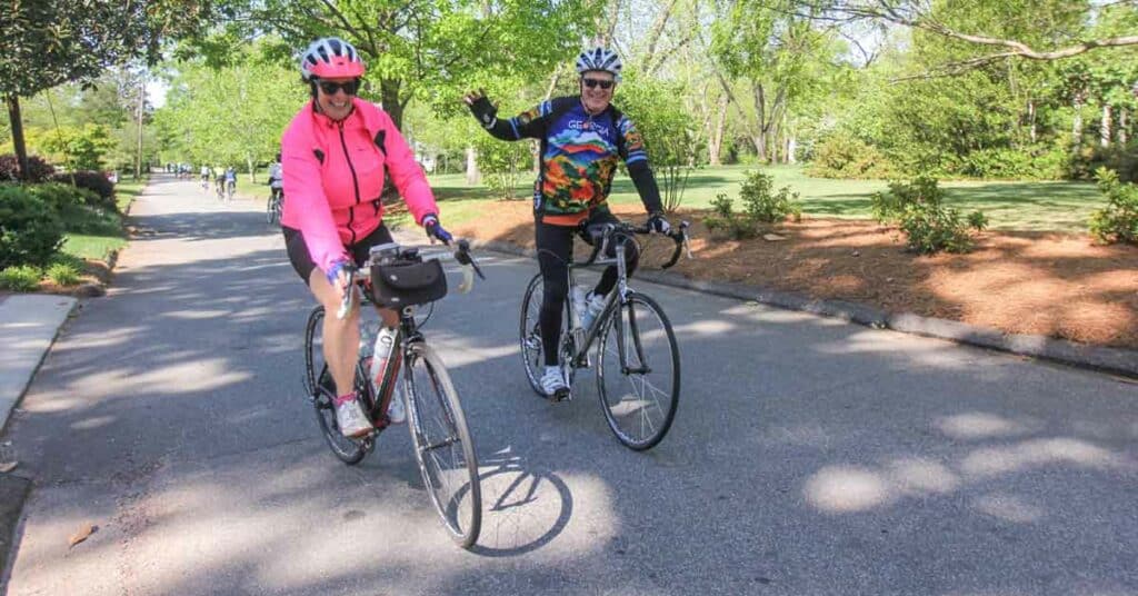 Cyclists enjoy the roads in Morgan County, Georgia