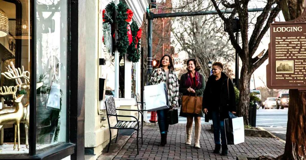 Holiday shoppers stroll through downtown Madison, GA