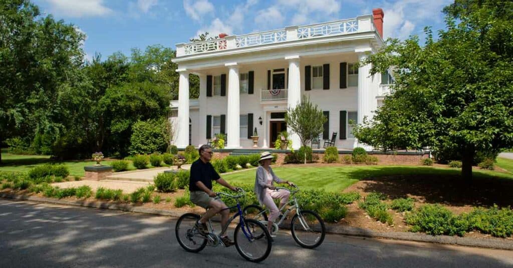 Couple bikes through Madison, the best small town in Georgia