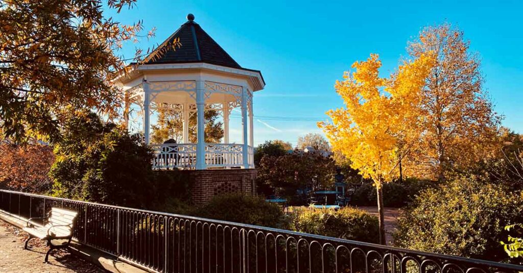 Town Park's gazebo surrounded by fall foliage