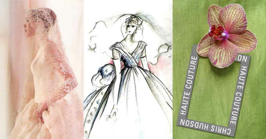 Dress, sketch, and swatch from Chris Hudson Couture
