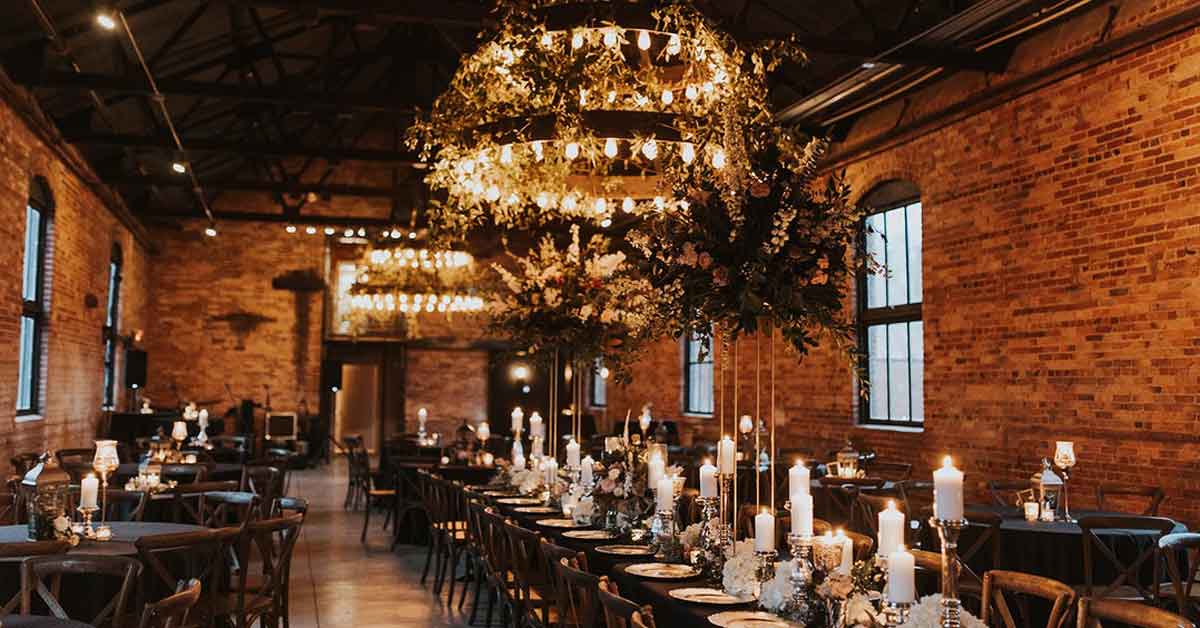 Tables set for a reception at Empire Mills