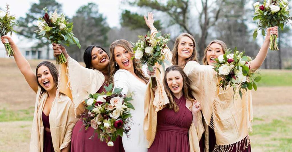 Bridal party holding bouquets