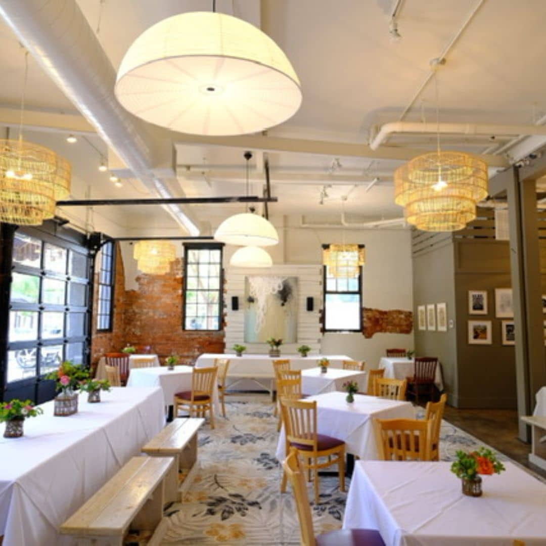 Dining tables at Buggy Works Event Space.