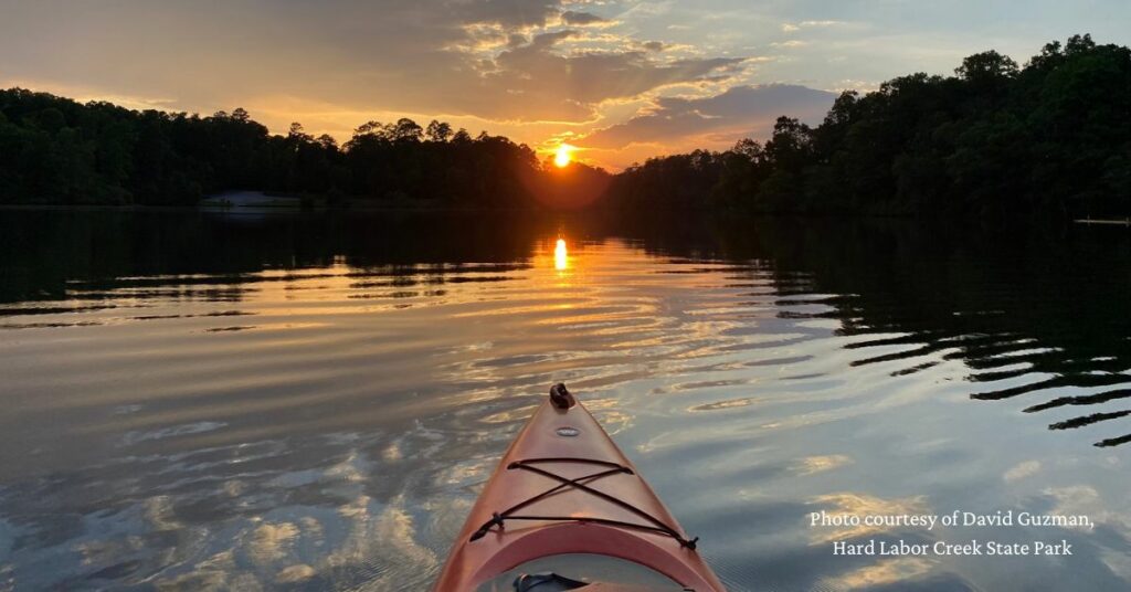 Kayak on Lake Rutledge at sunset.