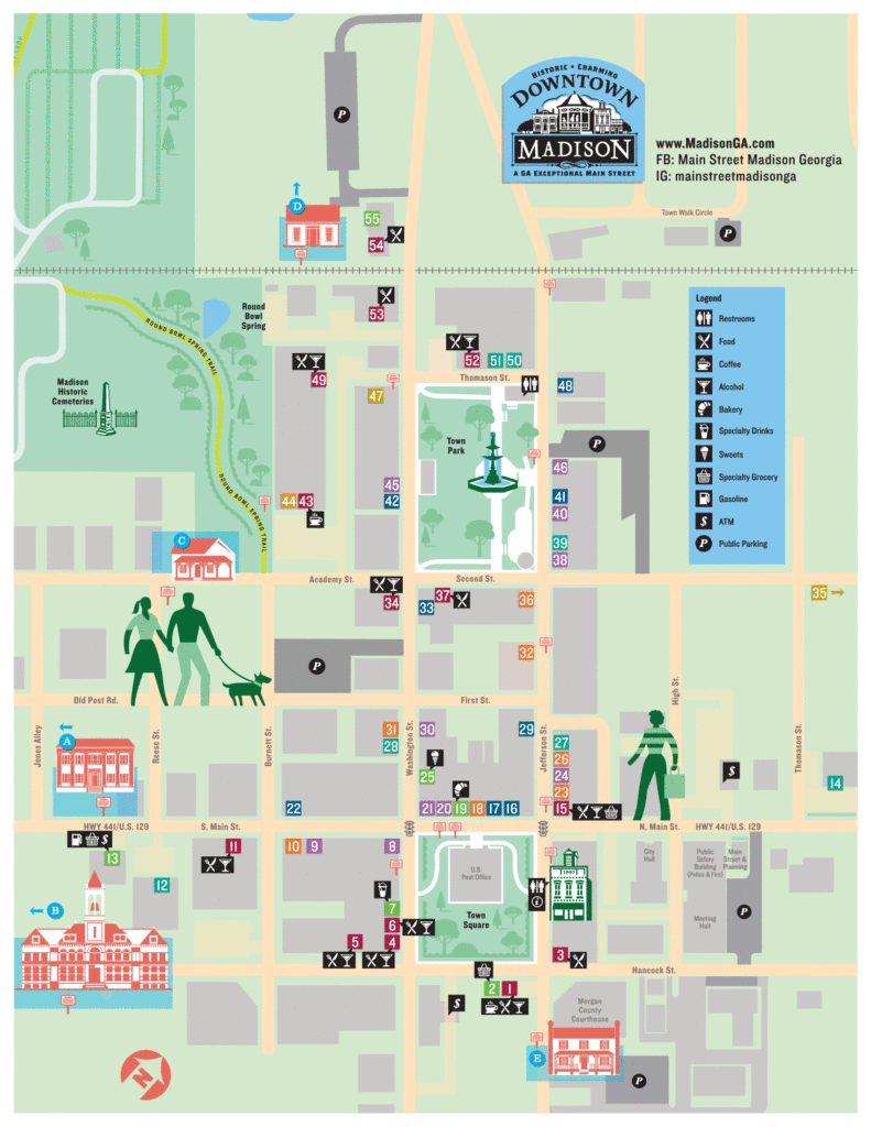 Map of downtown Madison, Georgia.