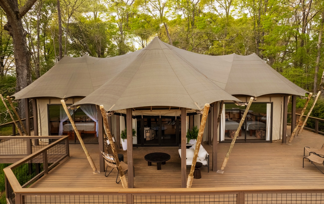 Two bedroom Safari tent at Georgia Safari Conservation Park in Madison, Georgia.