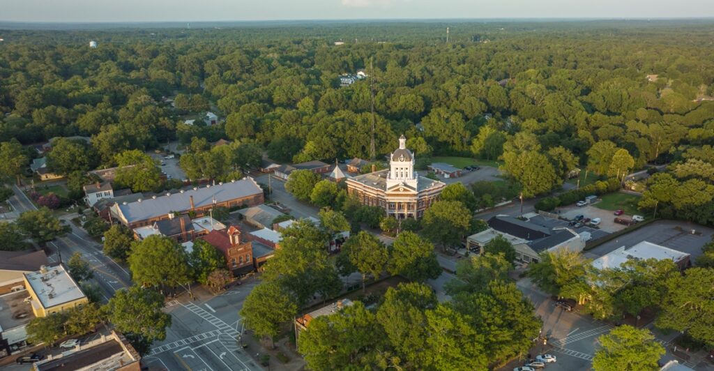 Drone image of Downtown Madison for Legacy and Lore